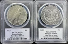 2023-P Morgan & Peace Dollar 2 Coin Set FDOI PCGS MS70 David Hall Hand Signed