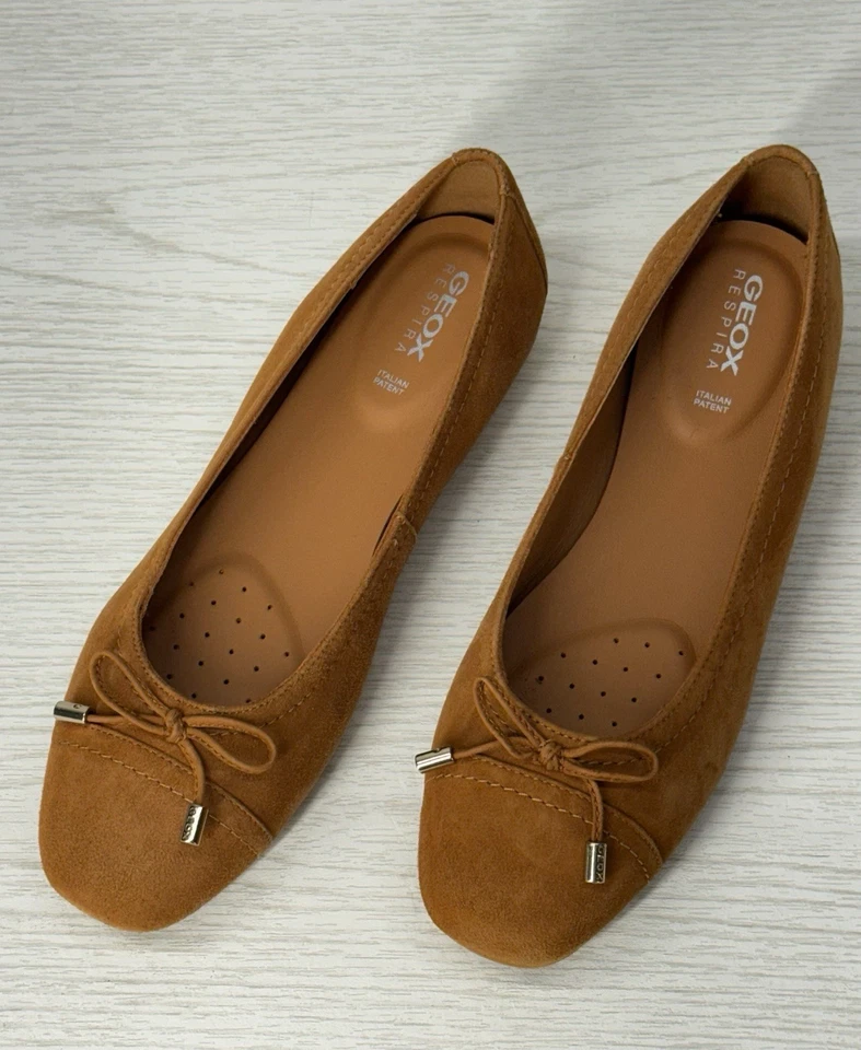 NUEVO EN CAJA Geox Annytah Tostado Piel de Cabra Gamuza Puntera Ballet Pisos Foto 2 de 4