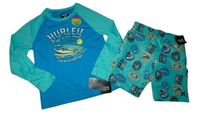 Hurley Boys Swim Set Trunks Shorts Rash Guard Shirt 7 UPF 50+ NWT