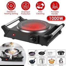 1800W Electric Double Burner Crystal Glass Hot Plate Cooktop Countertop Stove