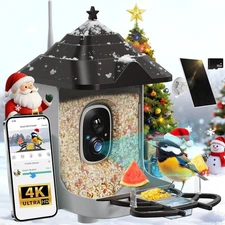 Smart Bird Feeder With Camera Solar Powered Solar Roof - New