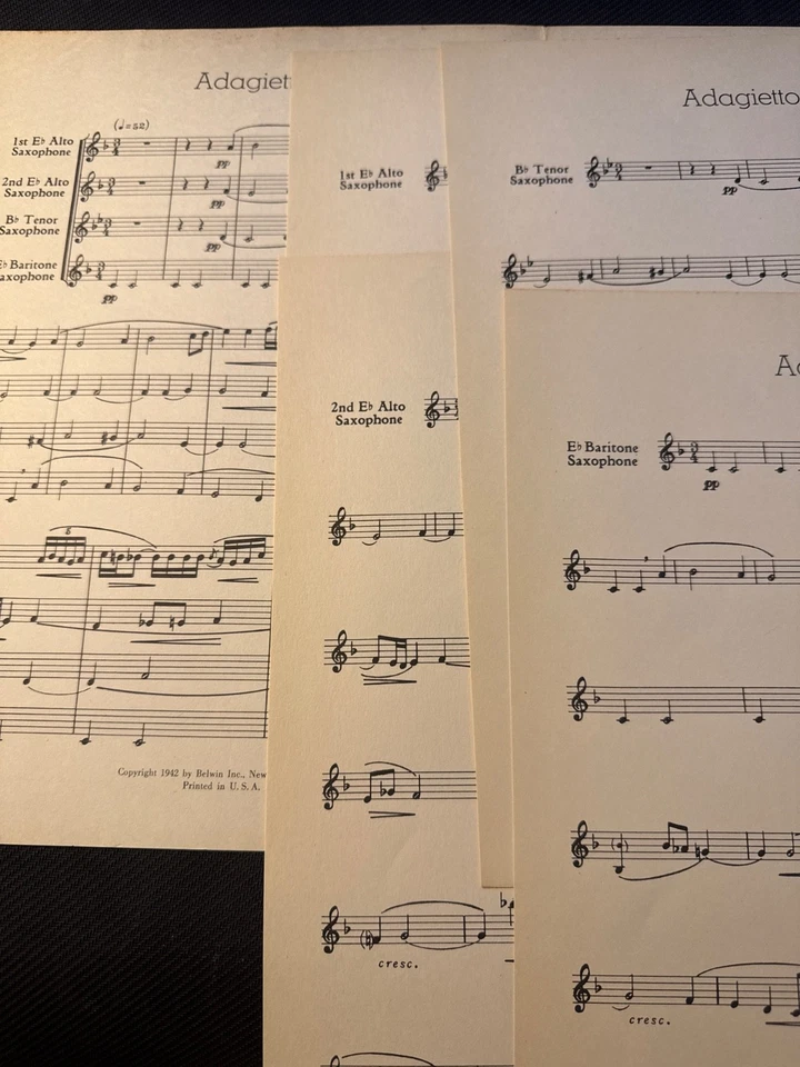 Vintage Adagietto Saxophone Quartet by Bizet/Cailliet Belwin Music - Image 3 of 3
