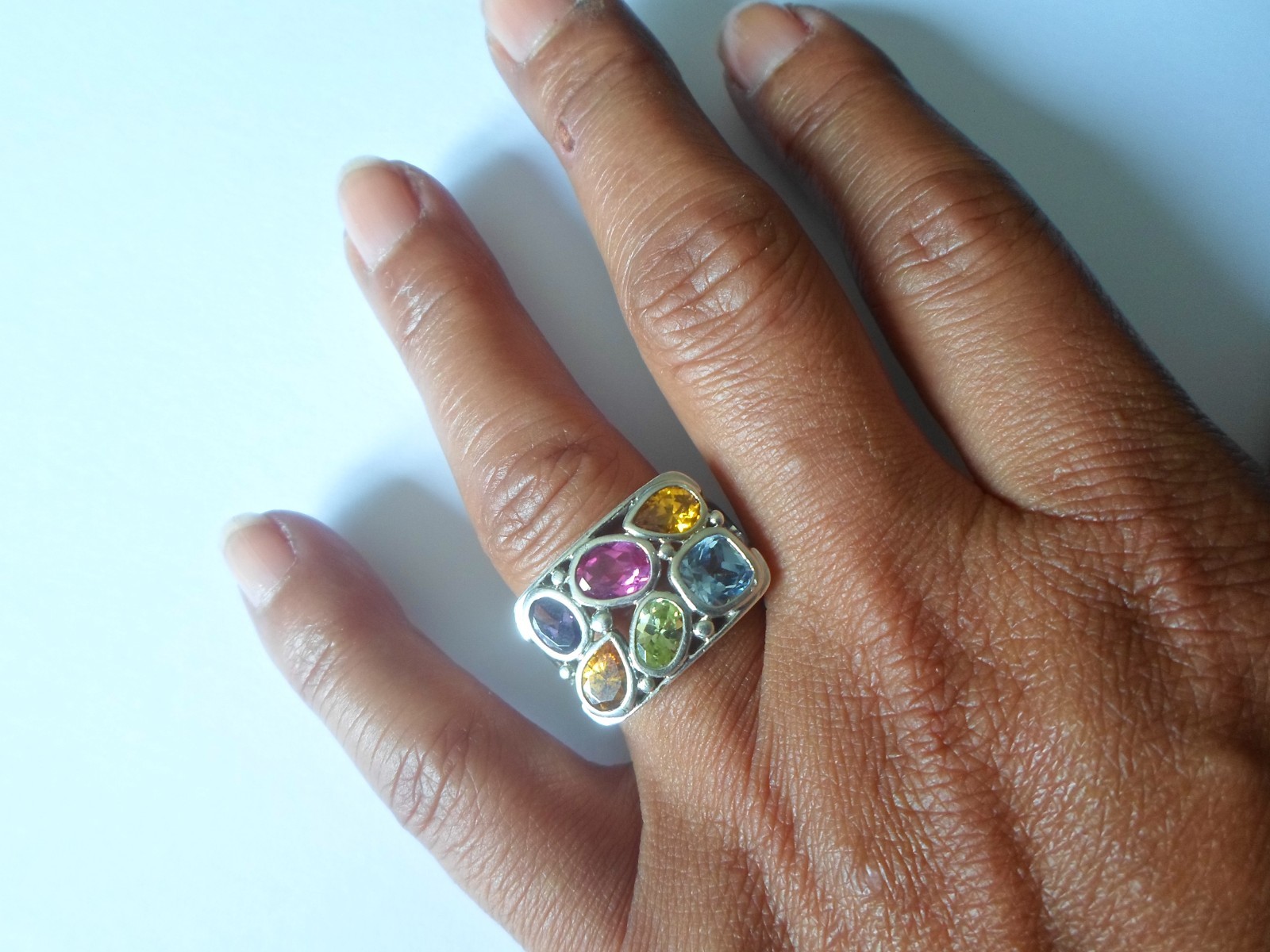 solid silver ring, multi stone openwork rectangle… - image 3