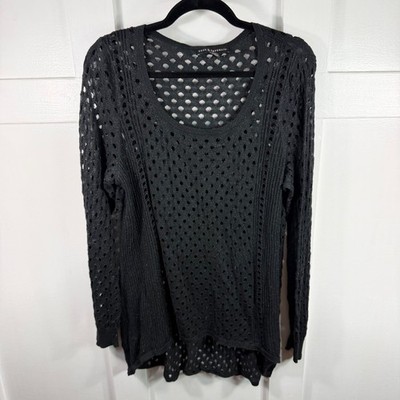 Rock & Republic Black Open Knit Chain Gang LS Shirt Scoop Neck