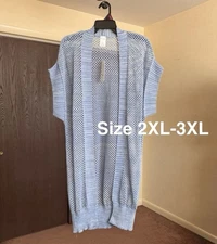 Time and Tru Women's Open Front Crochet Ruana, Marbled Blue, 2XL-3XL