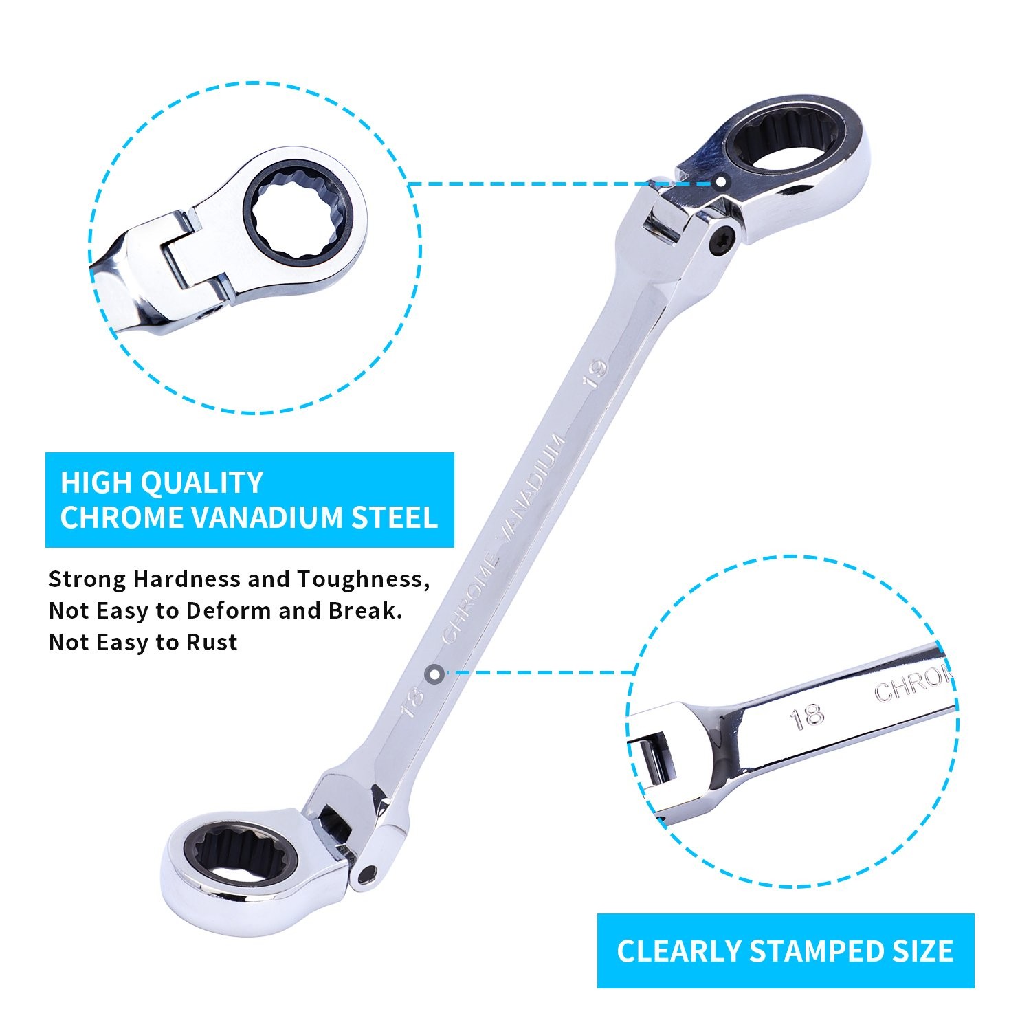 6X NEW Flex-Head Double Box End Ratcheting Wrenches Extra Long Metric Universal