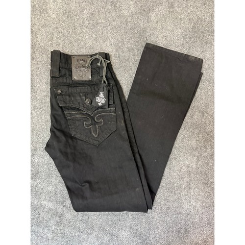 Rock Revival Steven Straight Black Jeans Mens Size 29 Tonal Stitching New
