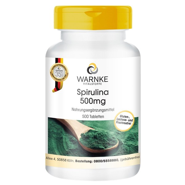 Spirulina 500 Mg - 500 Tabletten Algenpulver 100% Pur, Vegan, Warnke Vitalstoffe-image
