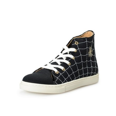 Charlotte Olympia Girls ''INCY WEB HIGH-TOPS'' Black Canvas Leather Sneakers US 33