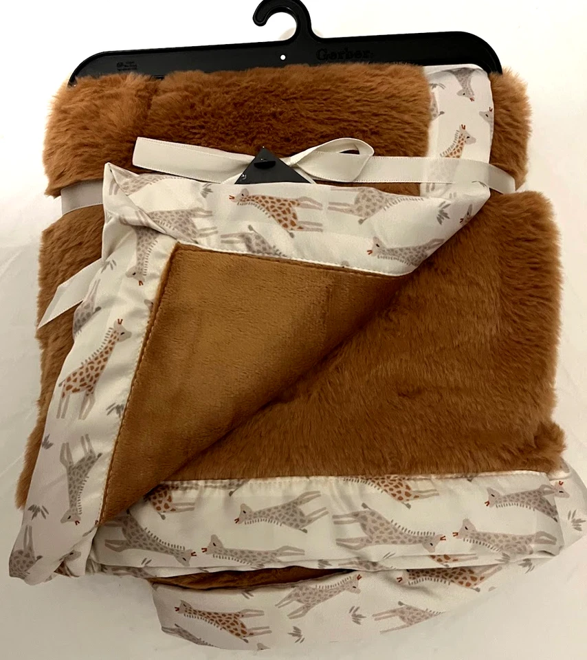 Gerber современные моменты коричневый атлас жираф отделка Baby одеяло плюшевый сафари новый с Ярлыками - Изображение 2 из 4
