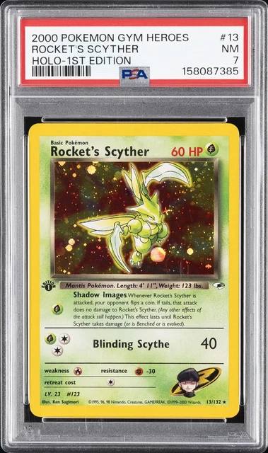 2000 POKEMON GYM HEROES HOLO-1ST EDITION #13 ROCKET'S SCYTHER PSA 7