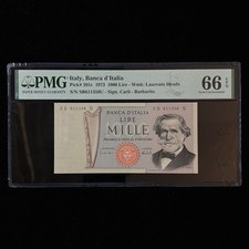 1973 Italy Banca d Italia 1000 Lire Pick#101c PMG 66 EPQ Gem UNC