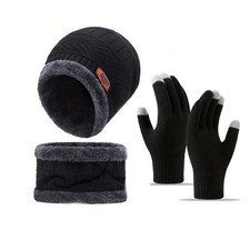 3pcs/Set Winter Thermal Beanie Knit Hat Glove Neck Scarf Men Women Ski Snow Caps