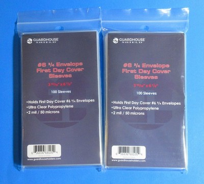 200 FIRST DAY COVER POLY SLEEVES, #6-3/4 COVERS, GUARDHOUSE SHIELD, 2 MIL, CLEAR