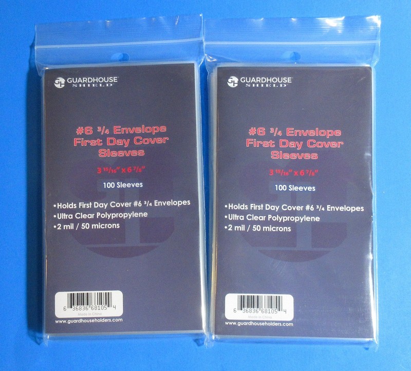 200 FIRST DAY COVER POLY SLEEVES, #6-3/4 COVERS, GUARDHOUSE SHIELD, 2 MIL, CLEAR