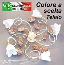 PLAFONIERA IN FERRO BATTUTO 5 LUCI AVORIO o RUGGINE LAMPADARIO DA SOFFITTO Ian2