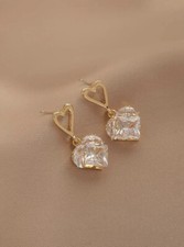 9K REAL GOLD FILLED HEART STUD DANGLE EARRINGS MADE WITH SWAROVSKI CRYSTALS SH06