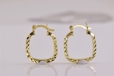 Gold over Sterling Silver 16mmx 16mm x 2mm Textured Squared Hoop Earrings