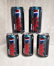 5 x 2008 RARE COLLECTABLE Pepsi Max Empty 375ml Soft Drink Cans OLD STYLE LOGO