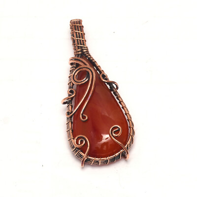 Carnelian Copper Wire Wrapped Handmade Pendant Jewelry 2.4'' CP-118