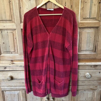 Margaret Winters Small Red Knit Open Front Cardigan Sweater