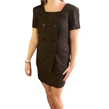 Ann Taylor Petites Sz 4 80s Black Double Breast Button Blazer Skirt Style Dress