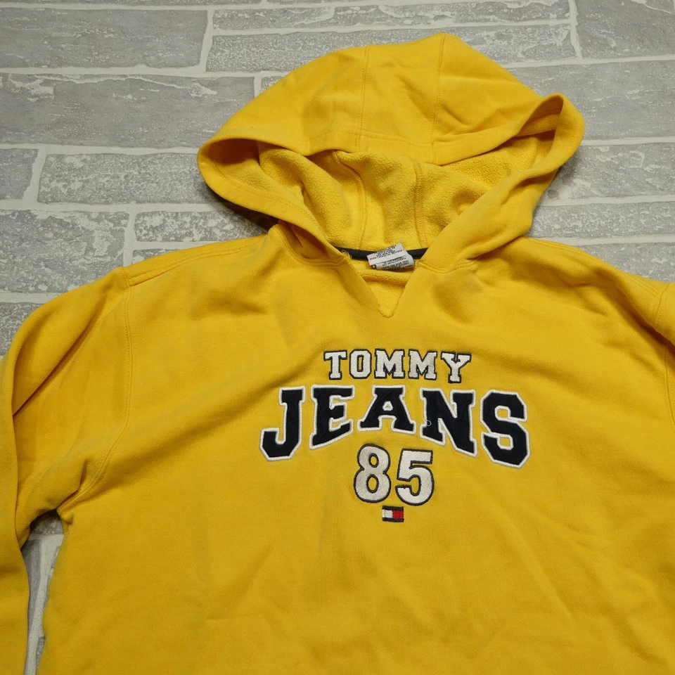 复古 Tommy Hilfiger 连帽衫女式大号黄色棉混纺羊毛连帽 — 第 2/4 张图片