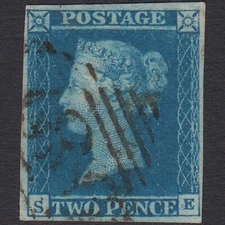 N33_28 GB QV 1841 2d BLUE PLATE 3 SG14-E1(2) SE VFU DUBLIN 186