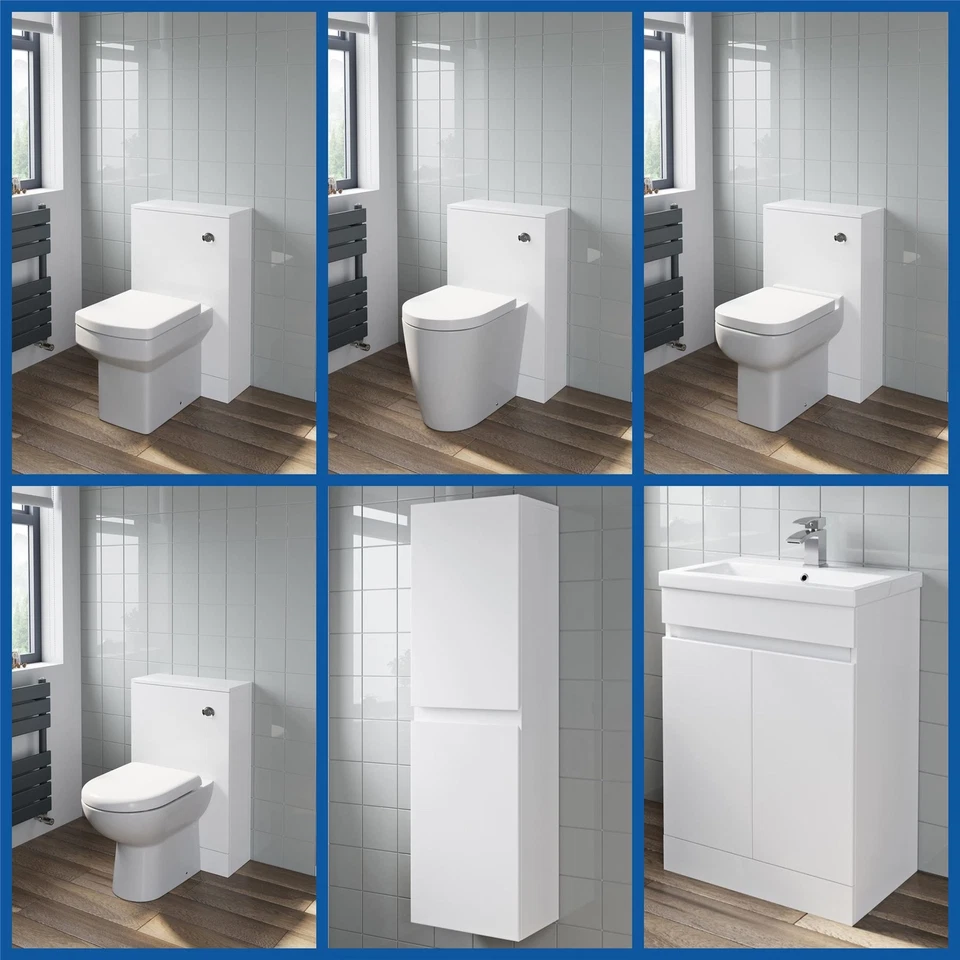 Bathroom Furniture Basin Vanity Toilet WC Unit Tall Wall Cabinet White Gloss