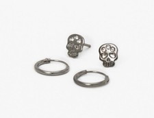 Sterling Silver Skull And Hoop Earring Set NWT .925