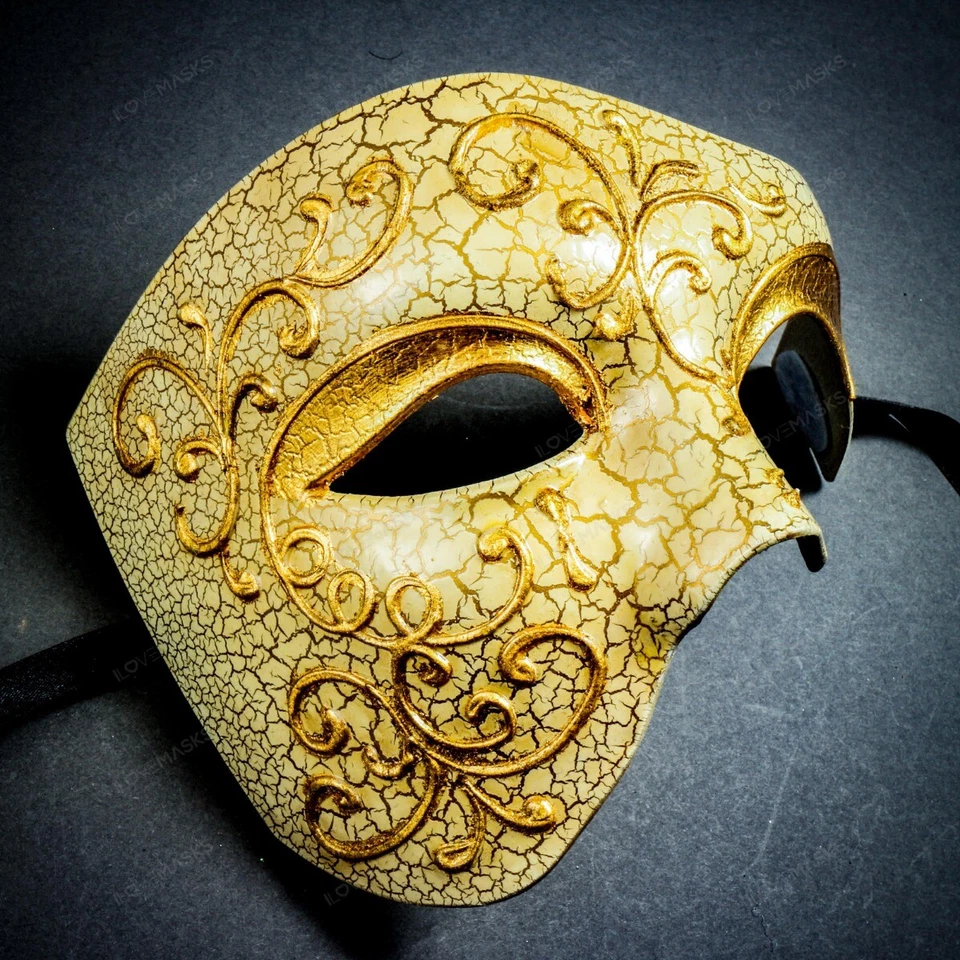 Half Face Phantom Of The Opera Venetian Gold Masquerade Costume Party Mask - Image 3 of 3