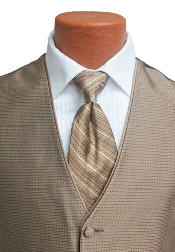 Men's Jean Yves Sterling Latte Brown Tuxedo Vest & Tie Wedding Groom Prom - Picture 5 of 5