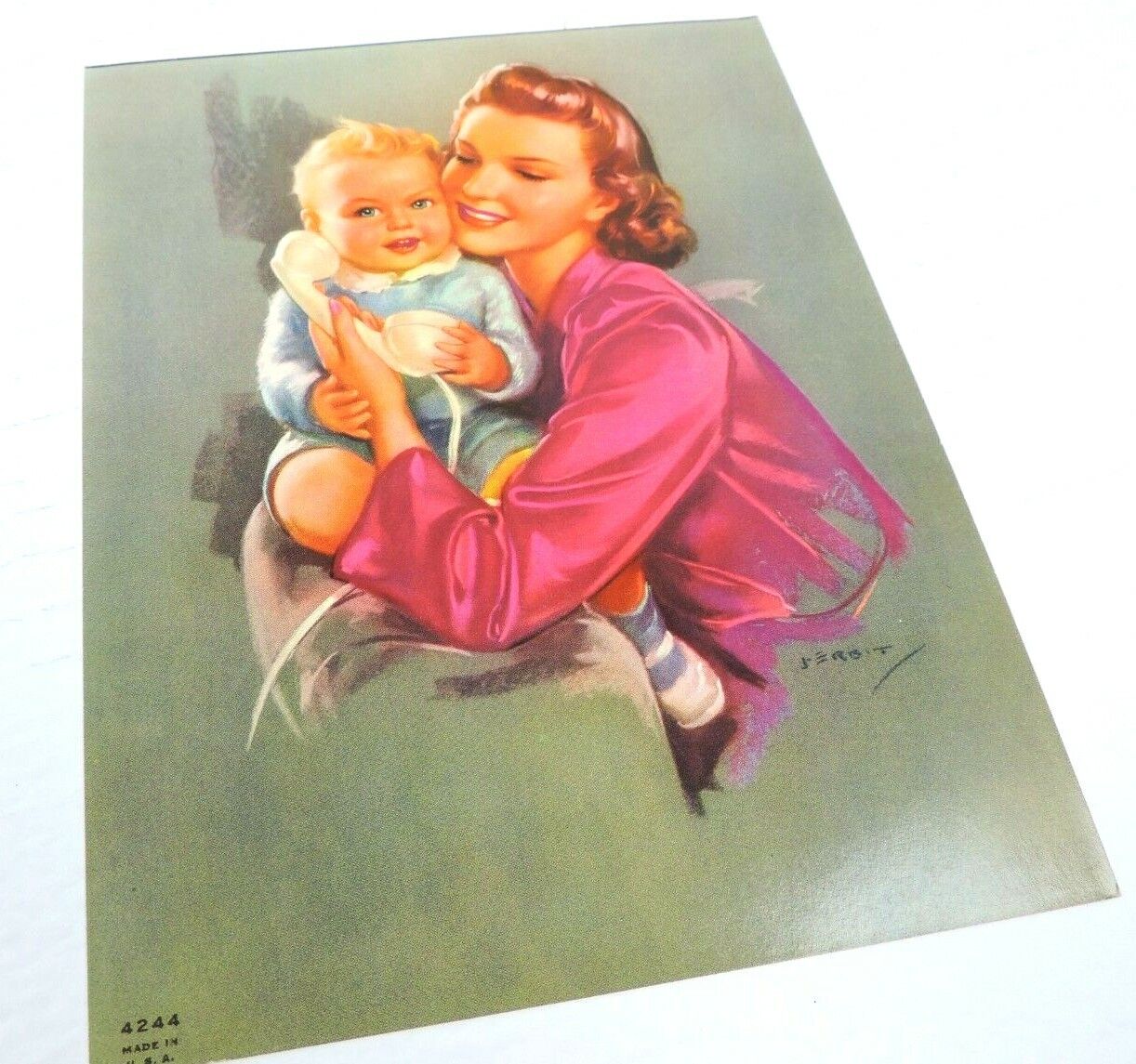 Baby Boy Mother Telephone Vintage Calendar Print J Erbit USA 7 X 9 Art 4244 