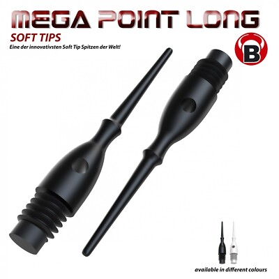 Bull's Soft Dart Tips Spitzen, Mega Points Long, Schwarz, 100 Stück Beutel