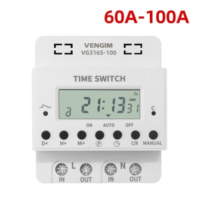220V Digital Timer Switch Relay Weekly 7 Days Electronic Programmable 60A-100A