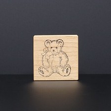 PSX Stuffed Teddy Bear Bow Wood Mounted Rubber Stamp E-610 Plushie Nursery