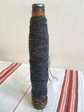 VTG Wood Blue Gray Thread WAUDS Spool Spindle Textile Mill Industrial Bobbin 7"