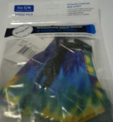 Tie Dye Multi-Color Washable Face Mask Bespoke Size Small 9'' (W) X 5.25'' (H) New