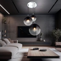 Decken HäNge Lampe Glas Kugel Strahler Rauch Wohn Zimmer Chrom Pendel Leuchte