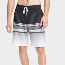 Goodfellow Co Men's 10" Graves Striped Board Shorts, Charcoal, Size 42, NWT
