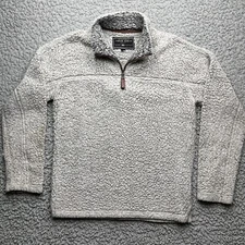 True Grit 1/4 Zip Sherpa Pullover Mens Small Gray Cream Long Sleeve High Pile