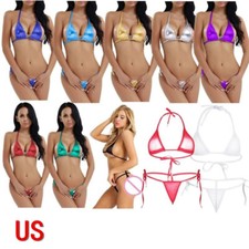 US Womens Brazilian Micro Bikini Lingerie Set Self-tie Bra with Thongs Swimsuit