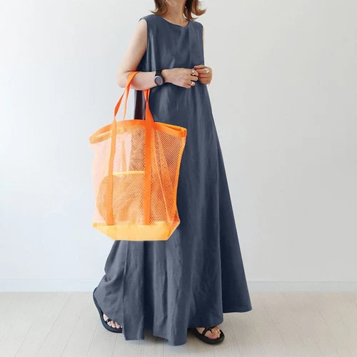 Maxi abito da donna UK Lungo Estate Senza Maniche Semplice Casual Largo Abiti da Serbatoio Base - Foto 6 di 16
