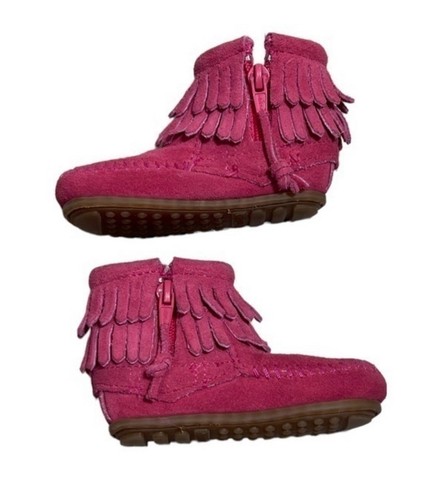 Minnetonka hot pink double fringe boots baby girl size 3 - Picture 5 of 9