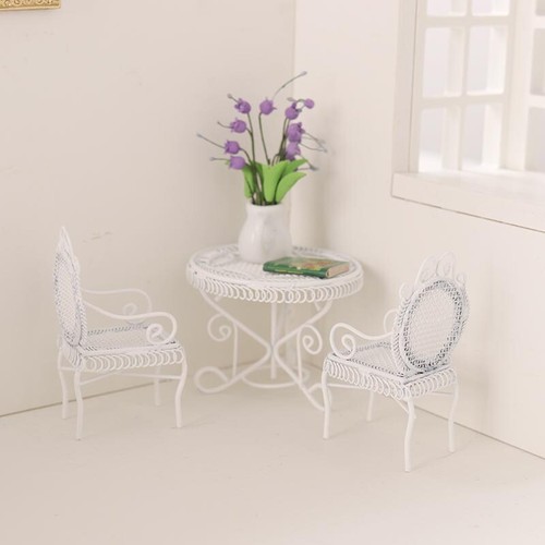 3PC/SET Dollhouse Miniature 1:12 Metal Table Chairs Garden Outdoor Accessories - Picture 7 of 9