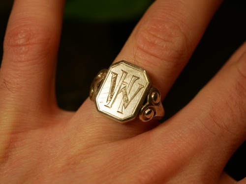 Top 800 Silber Ring Siegelring Buchsraben Initialen WH HW Jugendstil Art Deco - Bild 12 von 12