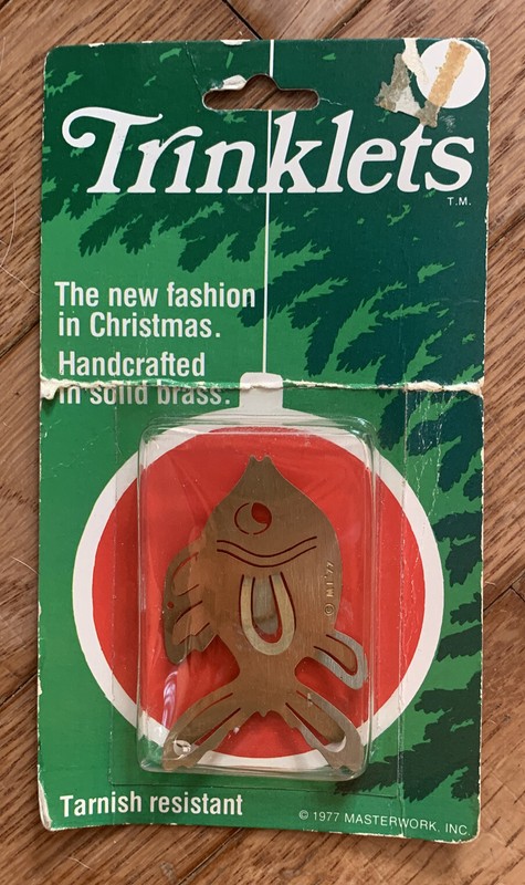 Trinklets Masterwork Vintage 1977 Solid Brass FISh Christmas Tree ORNAMENT NIP