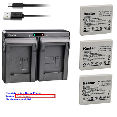 Kastar Battery Dual USB Charger for Sanyo DB-L20 & Sanyo Xacti DMX-C5S DMX-C5T