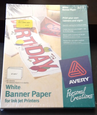 NEW Avery 3272 White Banner Paper For Ink Jet Printers 11 X8.5  80 Sheets SEALED