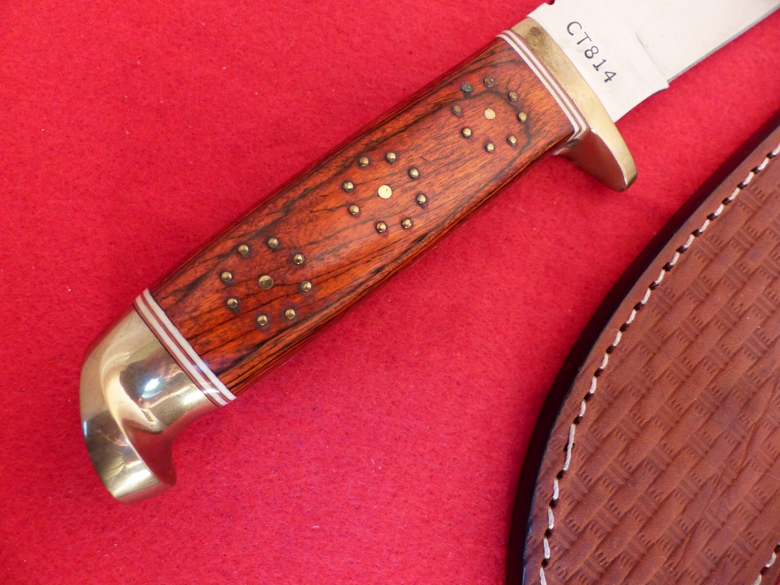 Colt CT814 Brass tacks wood handled fixed blade Bowie knife & sheath qr eBay